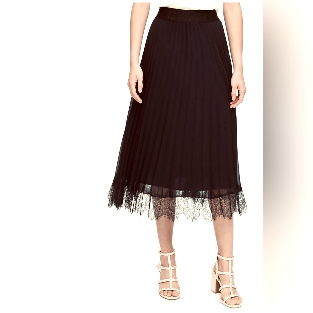 DKNY navy lace trim pleated skirt